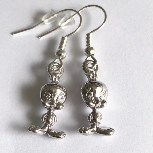 Vintage Tweety Bird Charm Earrings Looney Tunes Warner Bros. Silver Plated Charm - Picture 7 of 11
